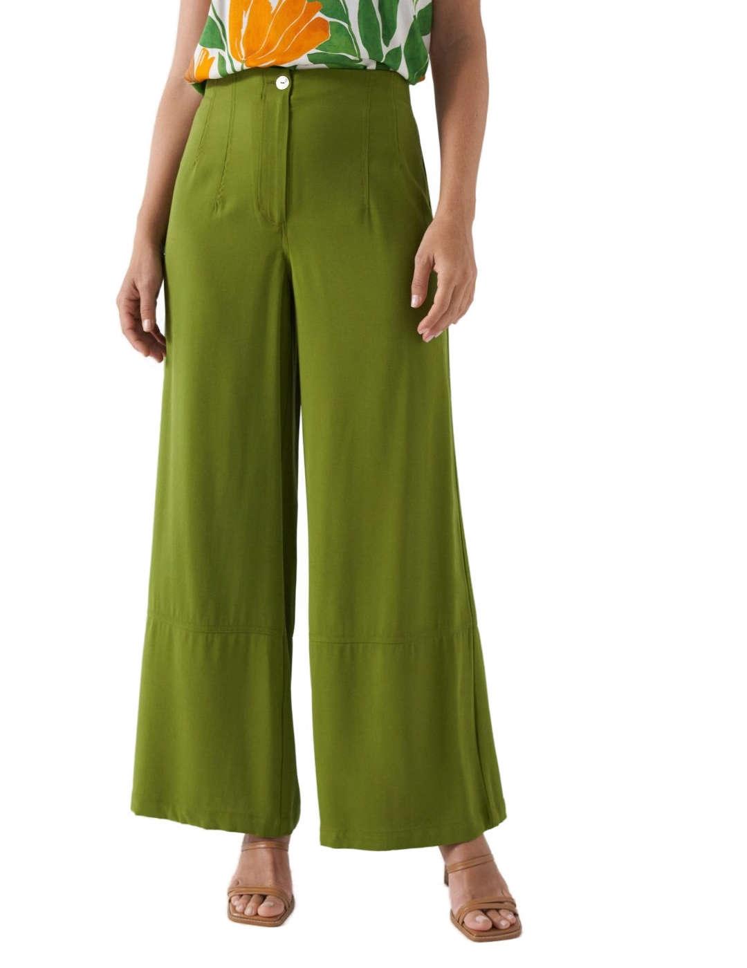 Pantalón Salsa palazzo verde de tela para mujer
