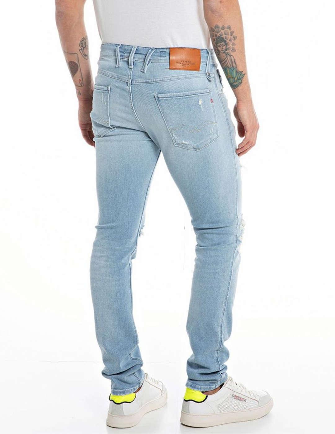 Pantalón vaquero Replay Ambass azul claro rotos para hombre