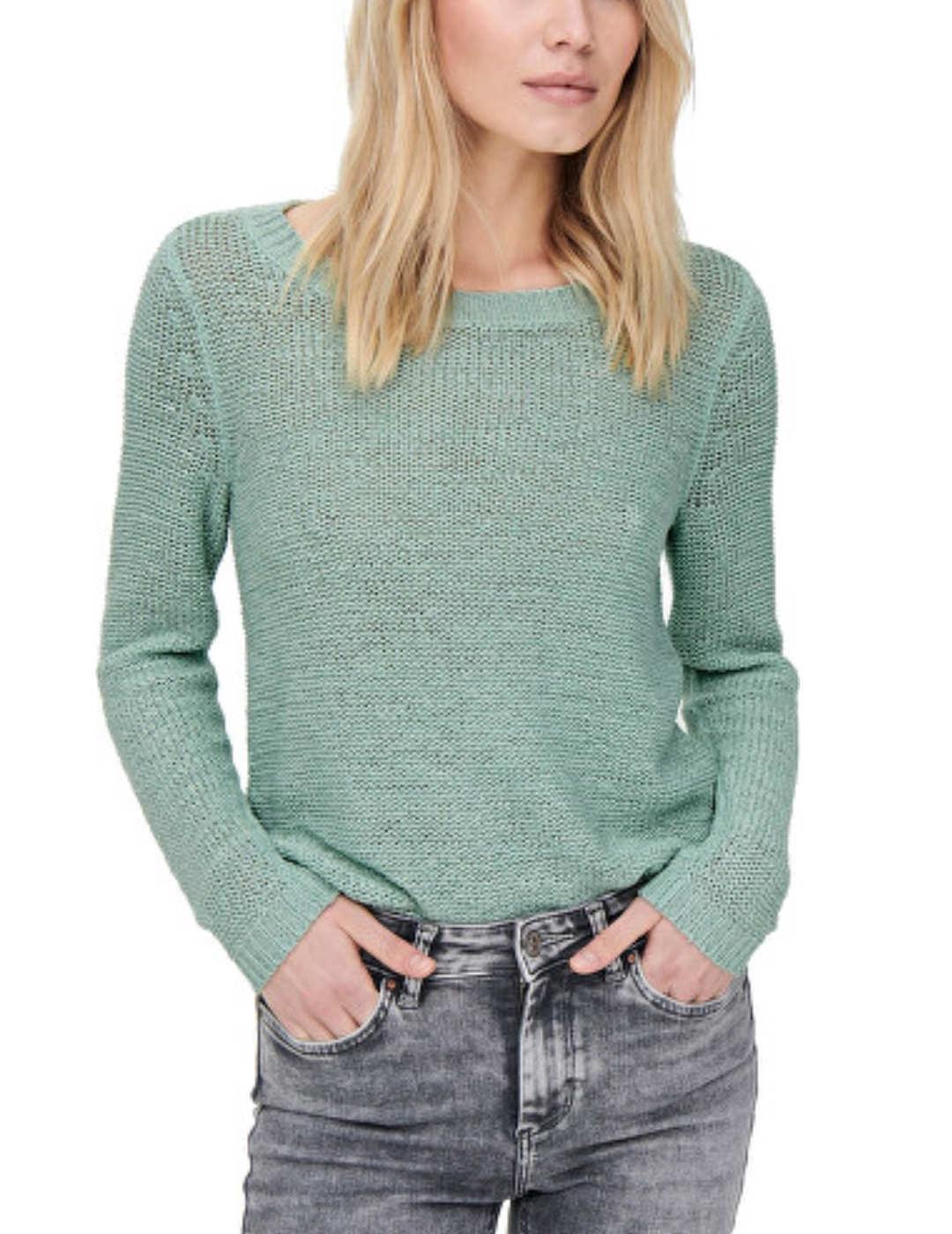 Jersey Only Geena verde agua calado cuello redondo de mujer