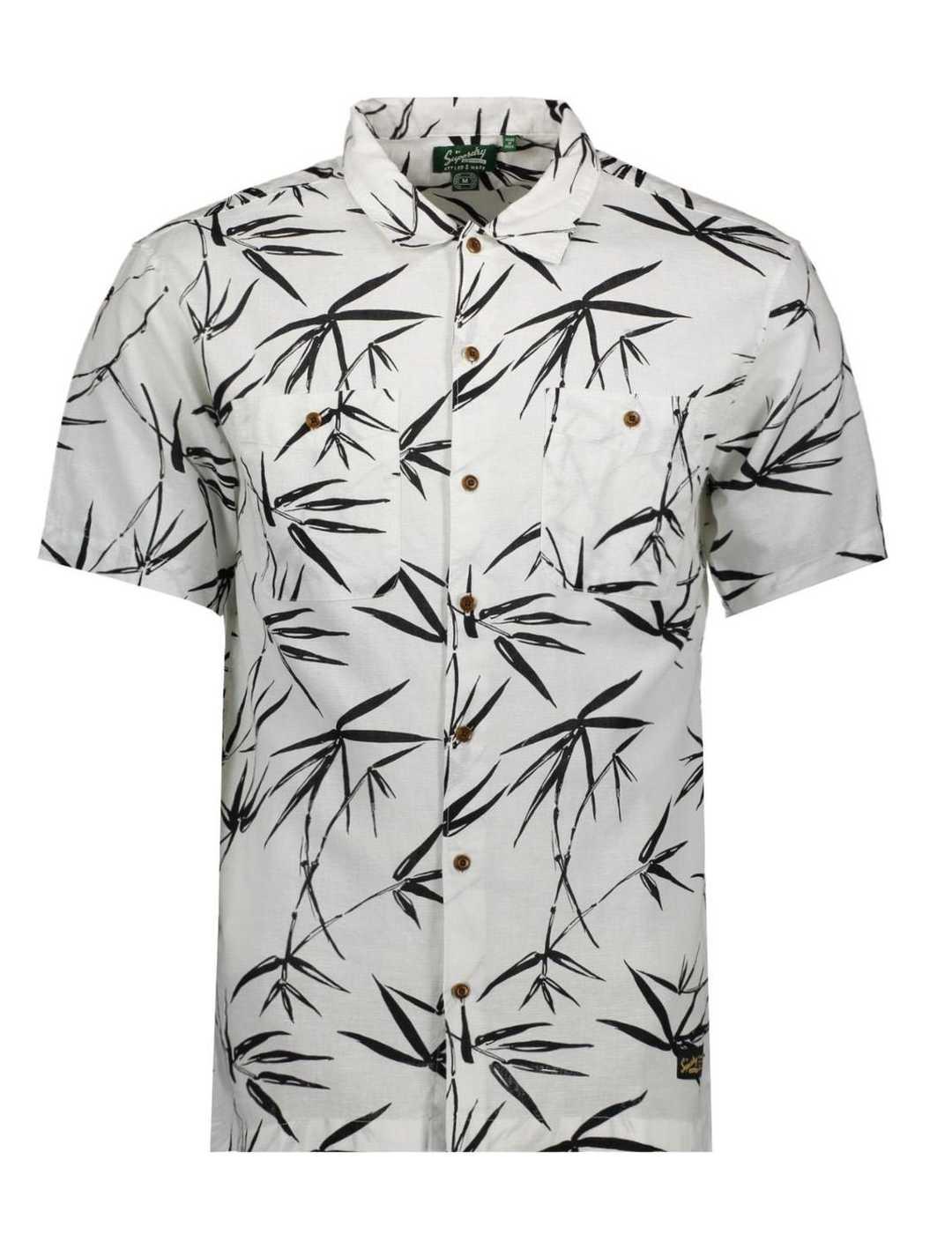 Camisa Superdry beach blanca negra manga corta de hombre