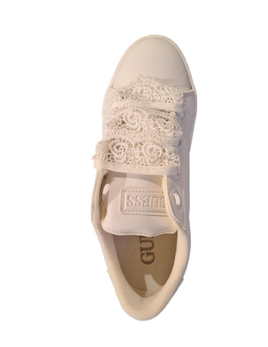 Zapatillas Guess Urny blanco puntilla para mujer