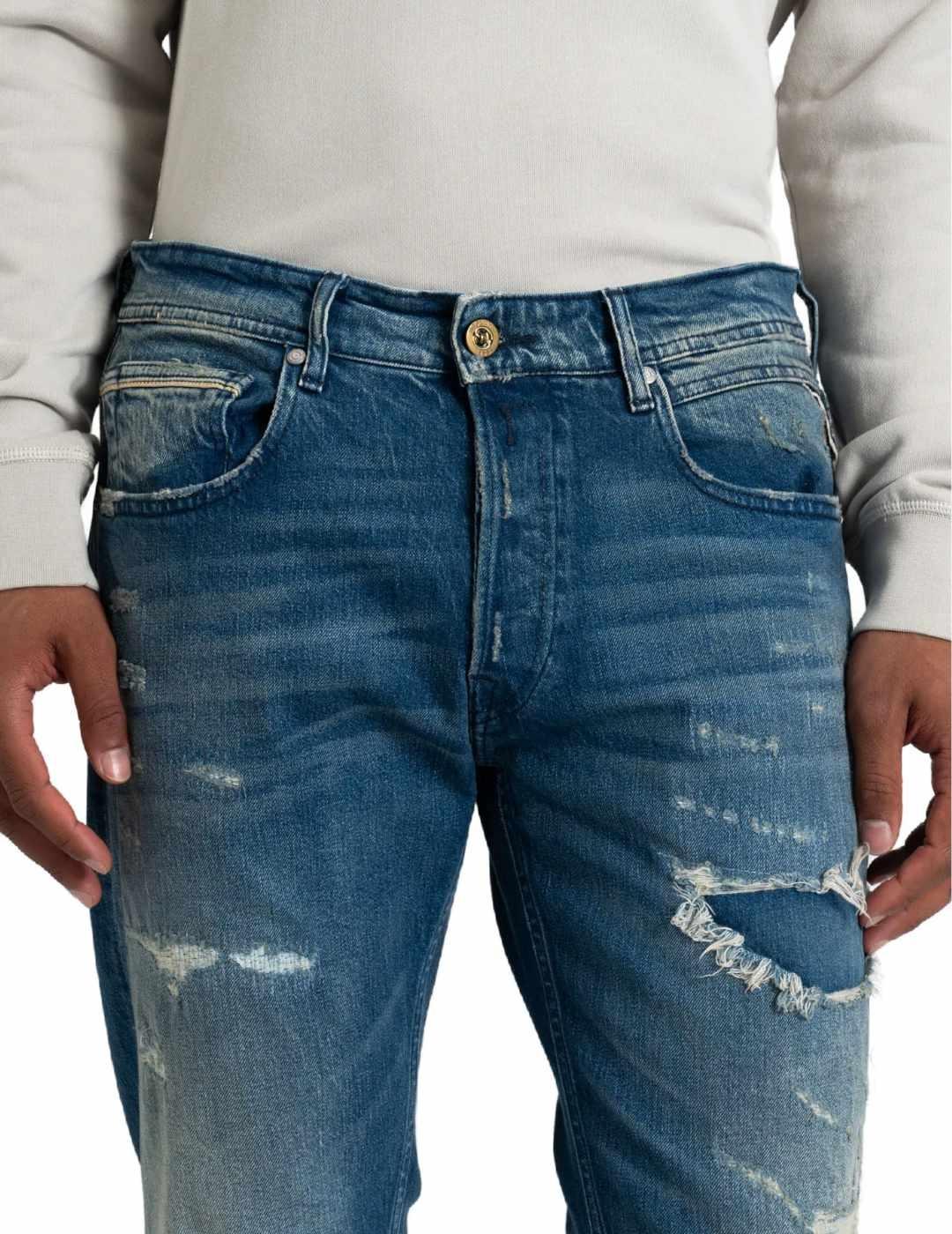 Pantalón vaquero Replay Grover marino rotos para hombre