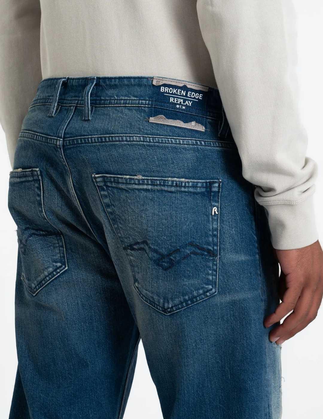 Pantalón vaquero Replay Grover marino rotos para hombre