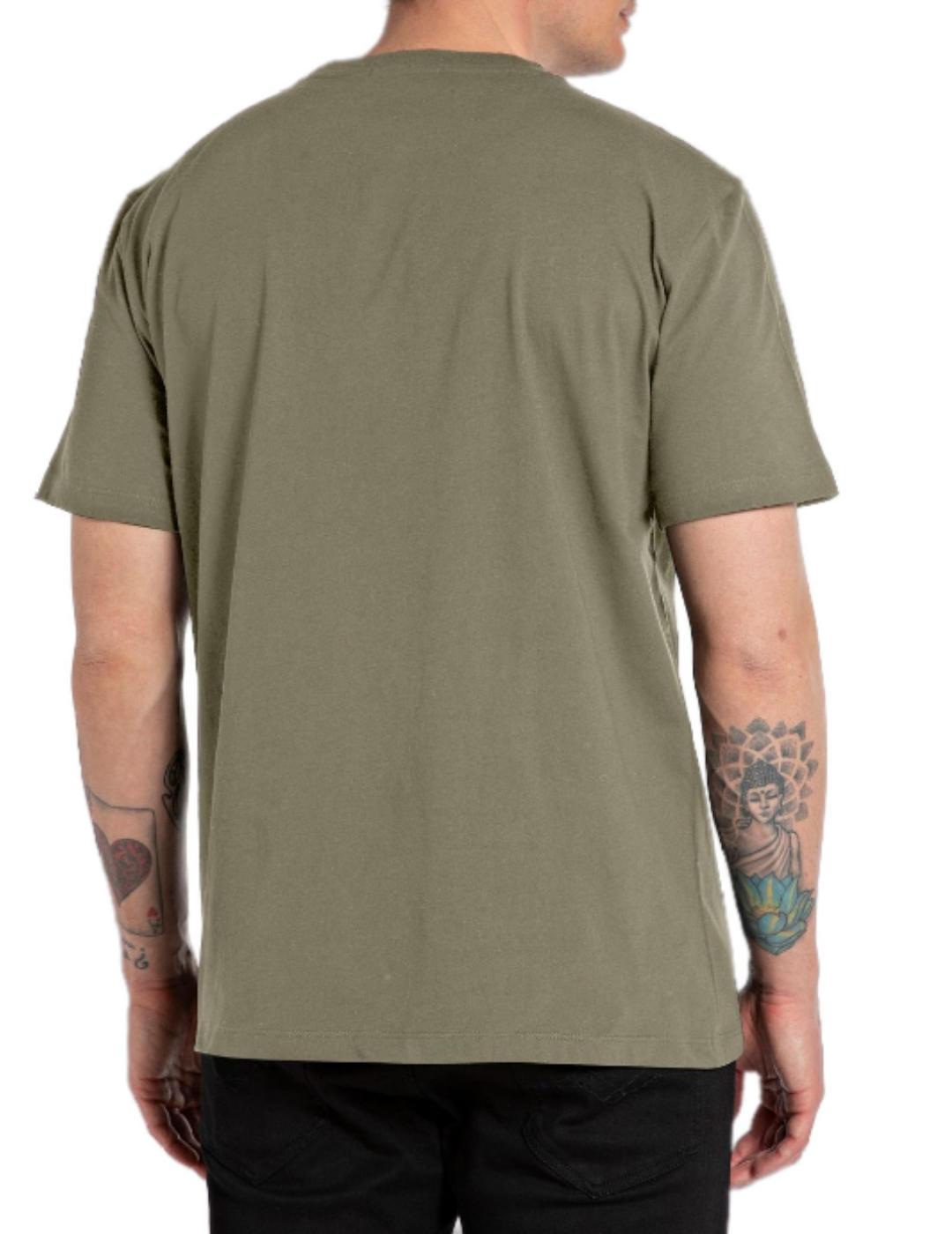 Camiseta Replay verde logo rojo manga corta para hombre