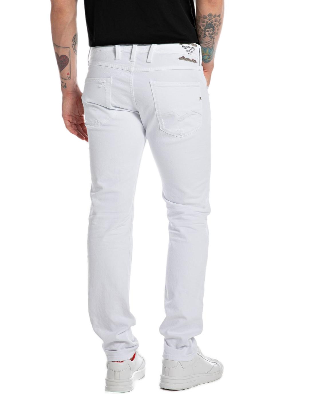 Pantalón vaquero Replay Ambass blanco rotos para hombre