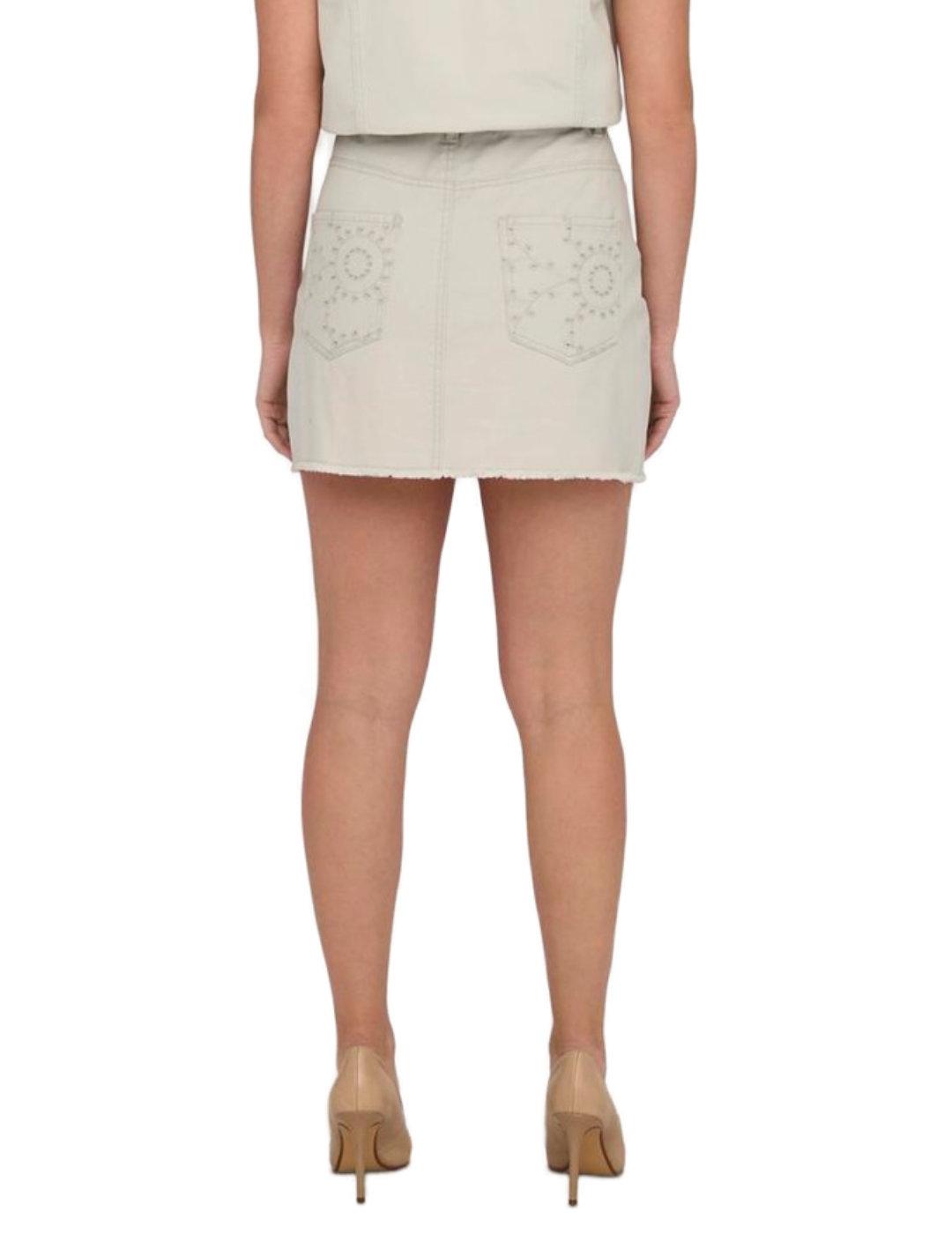 Falda Only Elsa beige mini botones y bordados para mujer