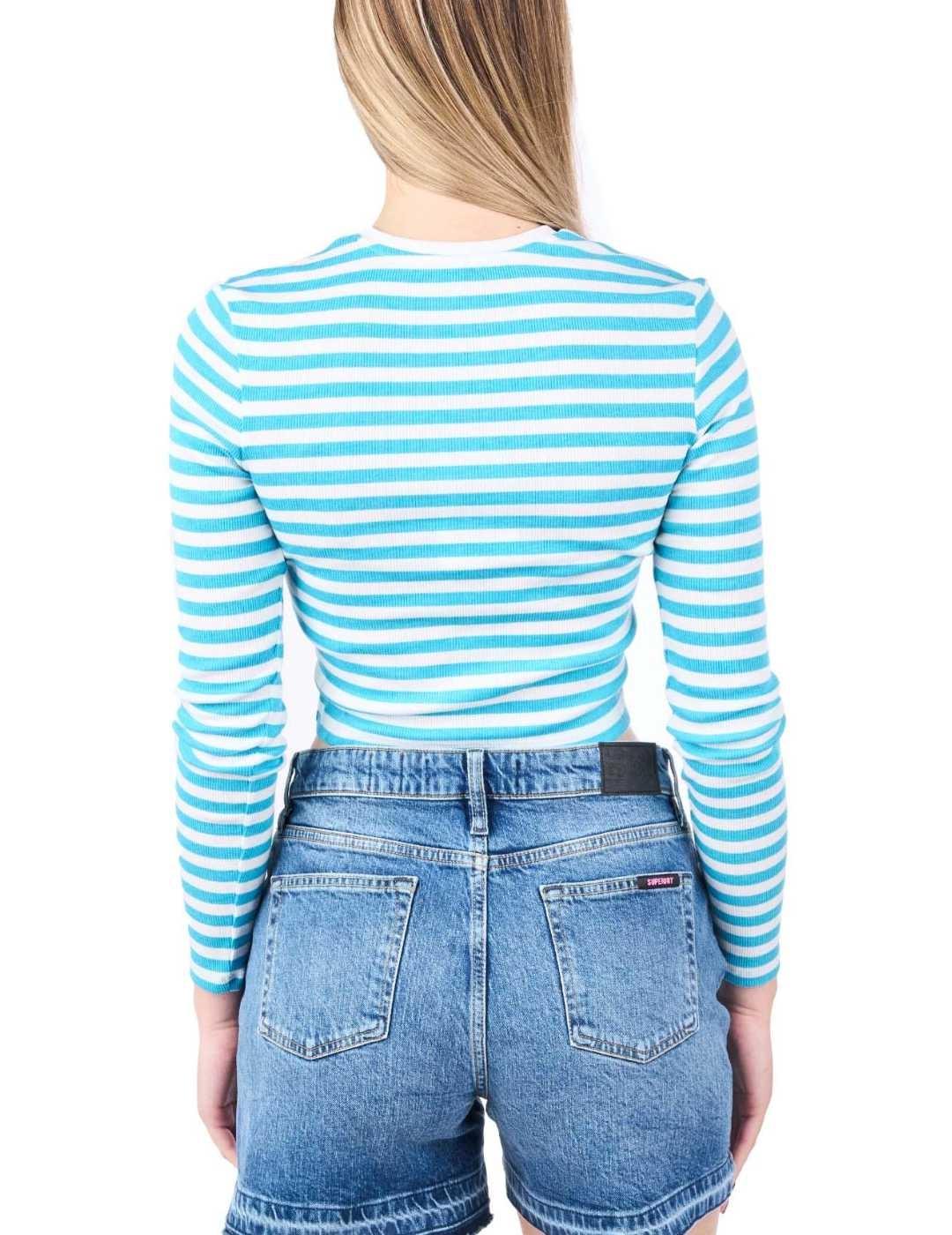 Camiseta Only Elina azul rayas manga larga para mujer
