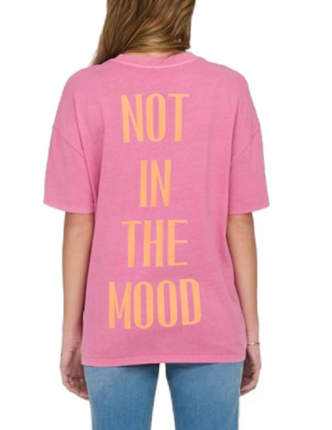 Camiseta Only Rilly rosa letra naranja manga corta de mujer
