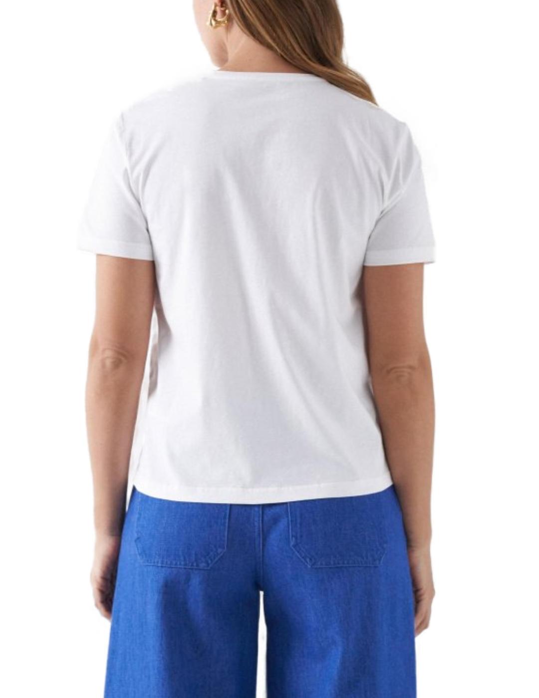 Camiseta Salsa blanca adorno bolsillo manga corta para mujer