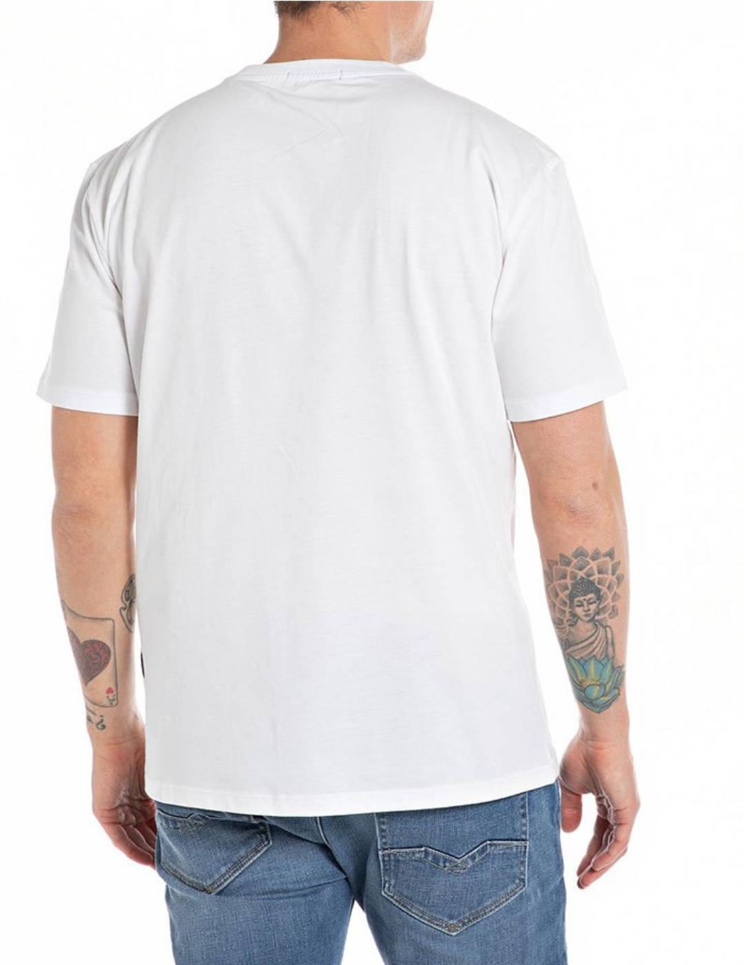 Camiseta Replay blanca logo rectangular manga corta hombre
