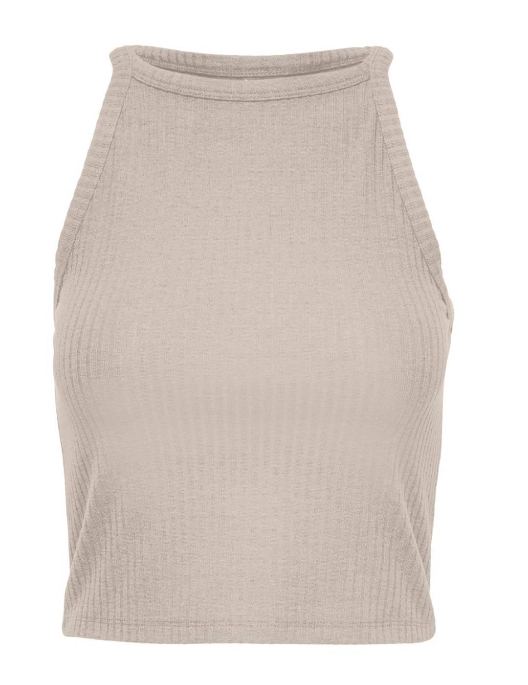 Top Only Emma manga sisa beige de canalé para mujer