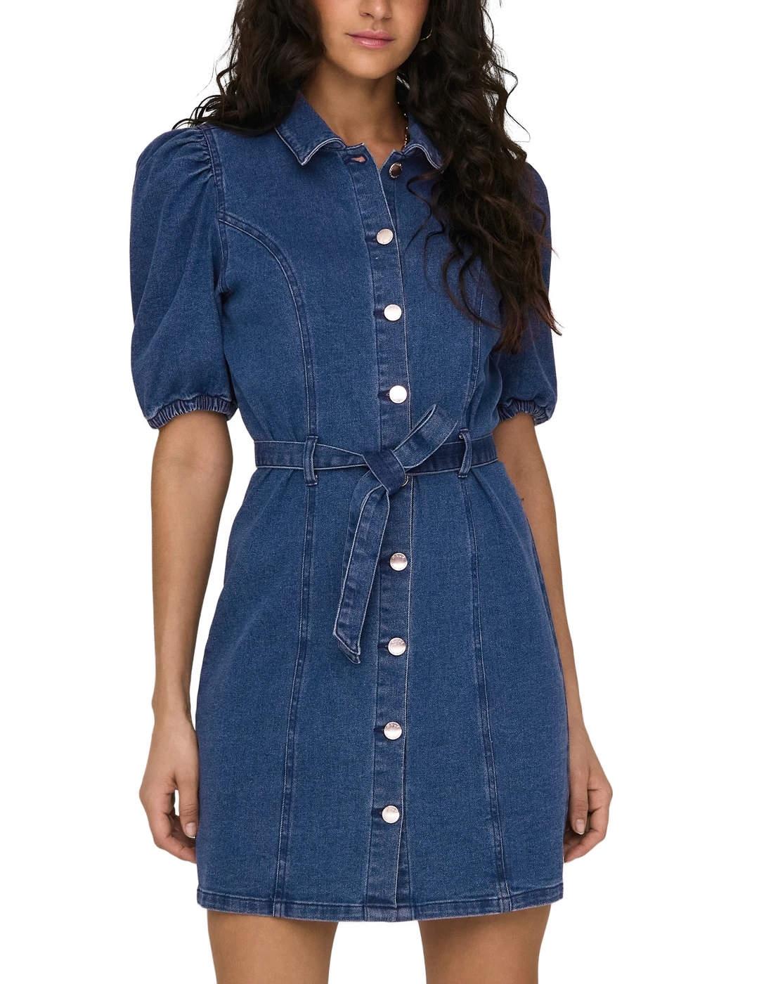 Vestido Only Vibbe denim azul manga corta para mujer