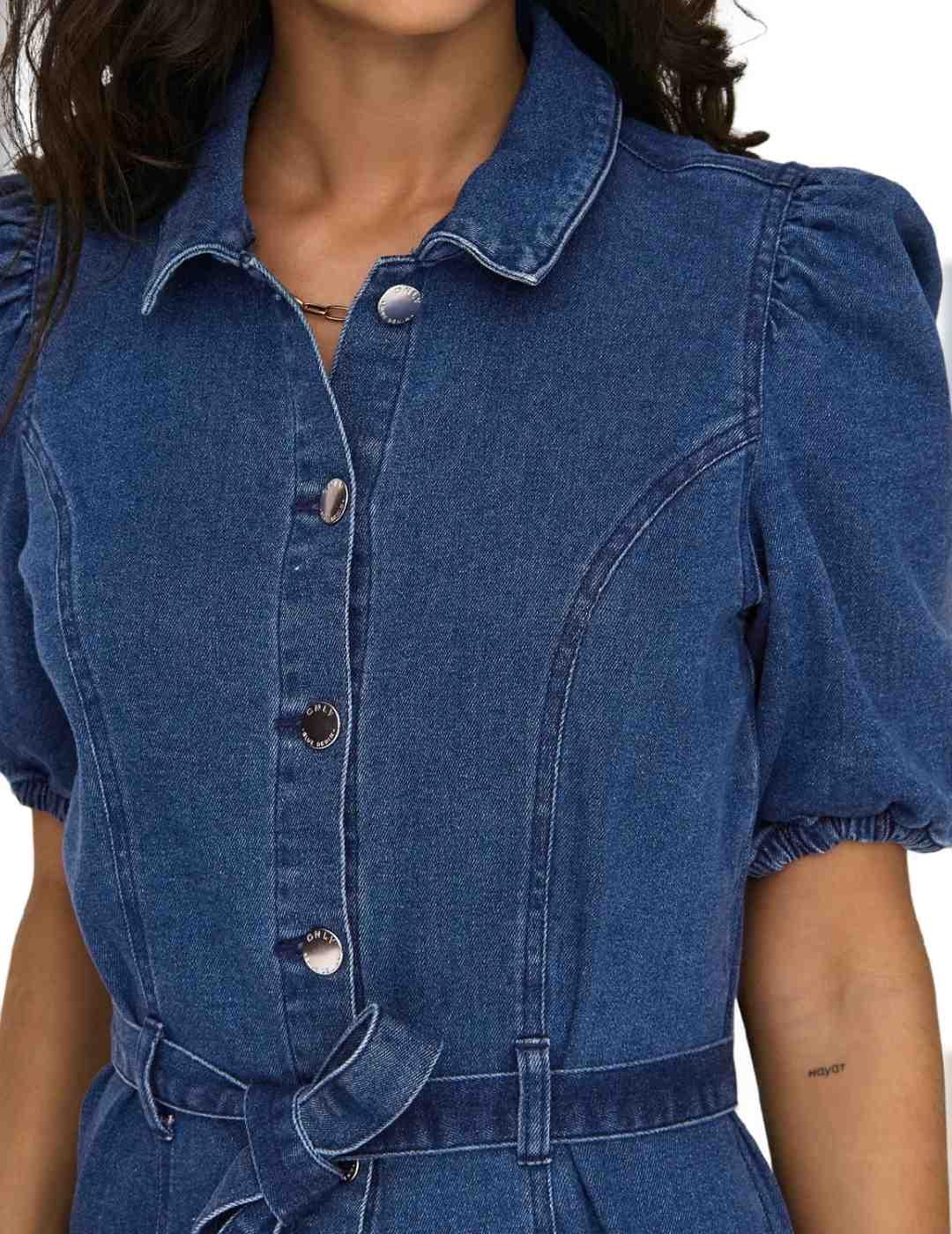 Vestido Only Vibbe denim azul manga corta para mujer