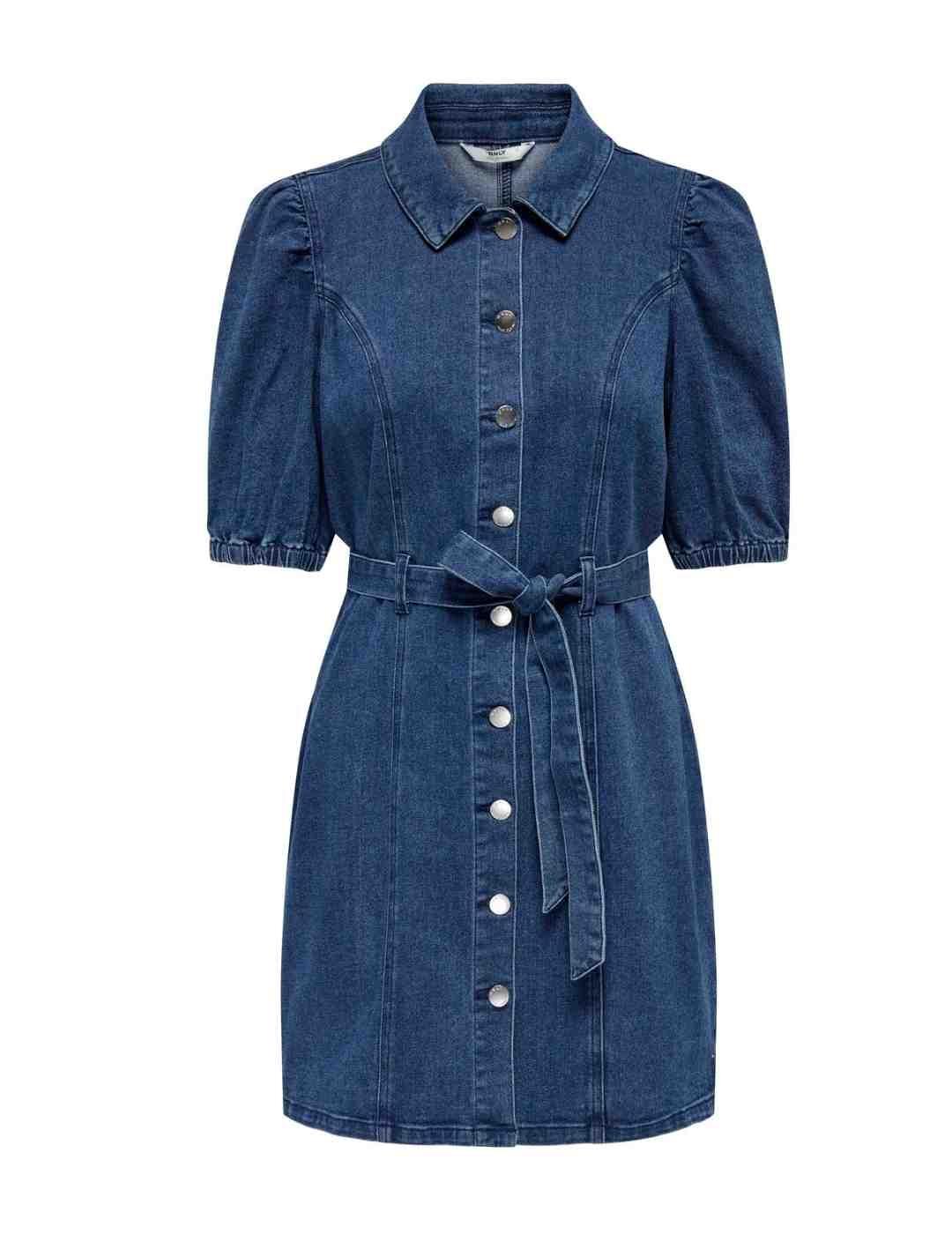 Vestido Only Vibbe denim azul manga corta para mujer