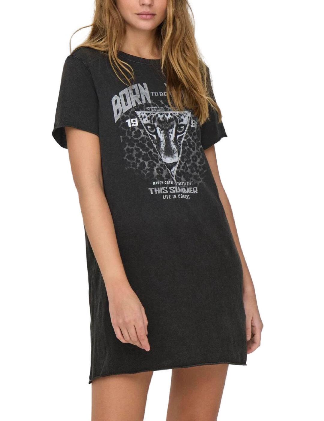 Vestido tipo camiseta Only Lucy tigre manga corta de mujer