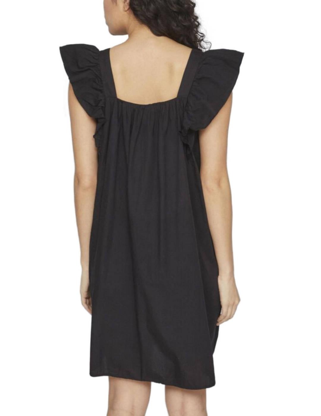 Vestido corto Vila Pimma negro manga sisa para mujer