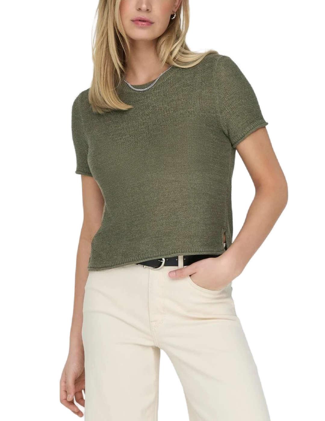 Camiseta Only Sunny verde punto de mujer-&
