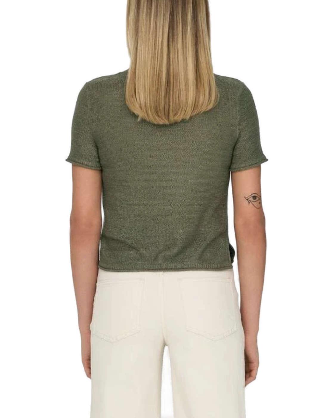 Camiseta Only Sunny verde de punto manga corta para mujer