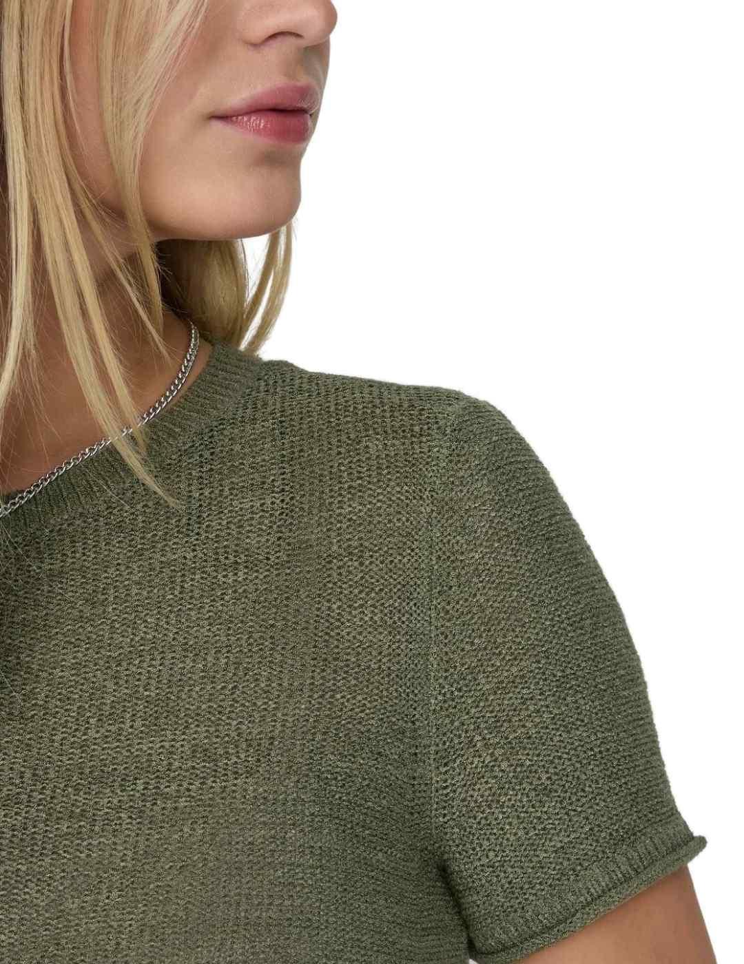 Camiseta Only Sunny verde punto de mujer-&