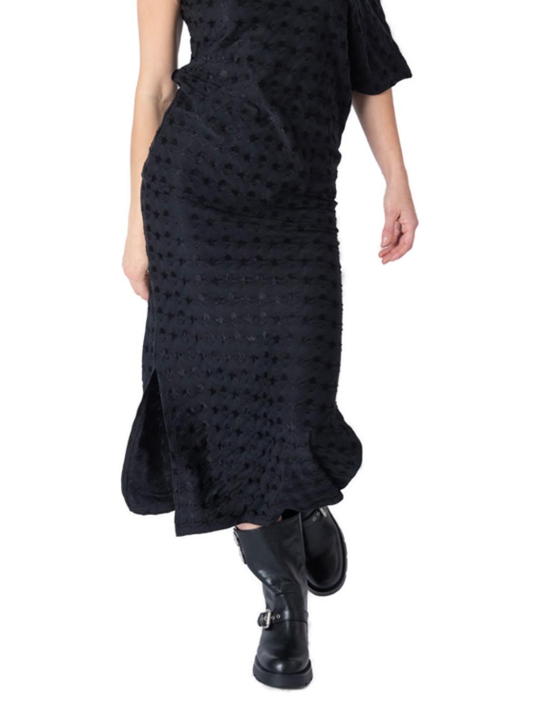 Falda midi Animosa Rock Star negro bordado para mujer