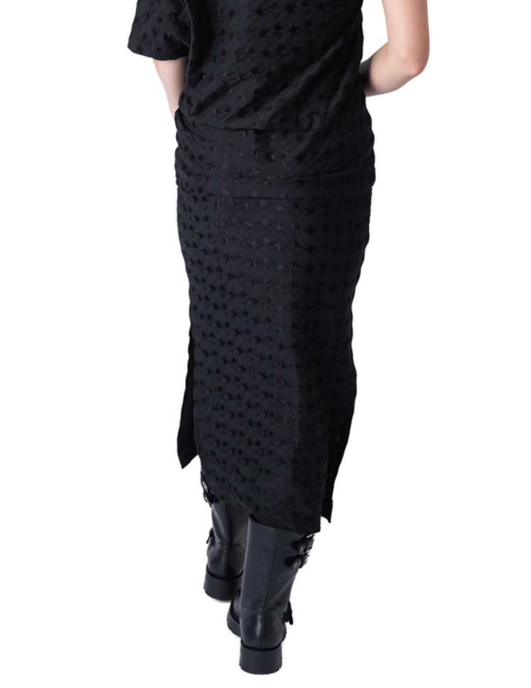 Falda midi Animosa Rock Star negro bordado para mujer