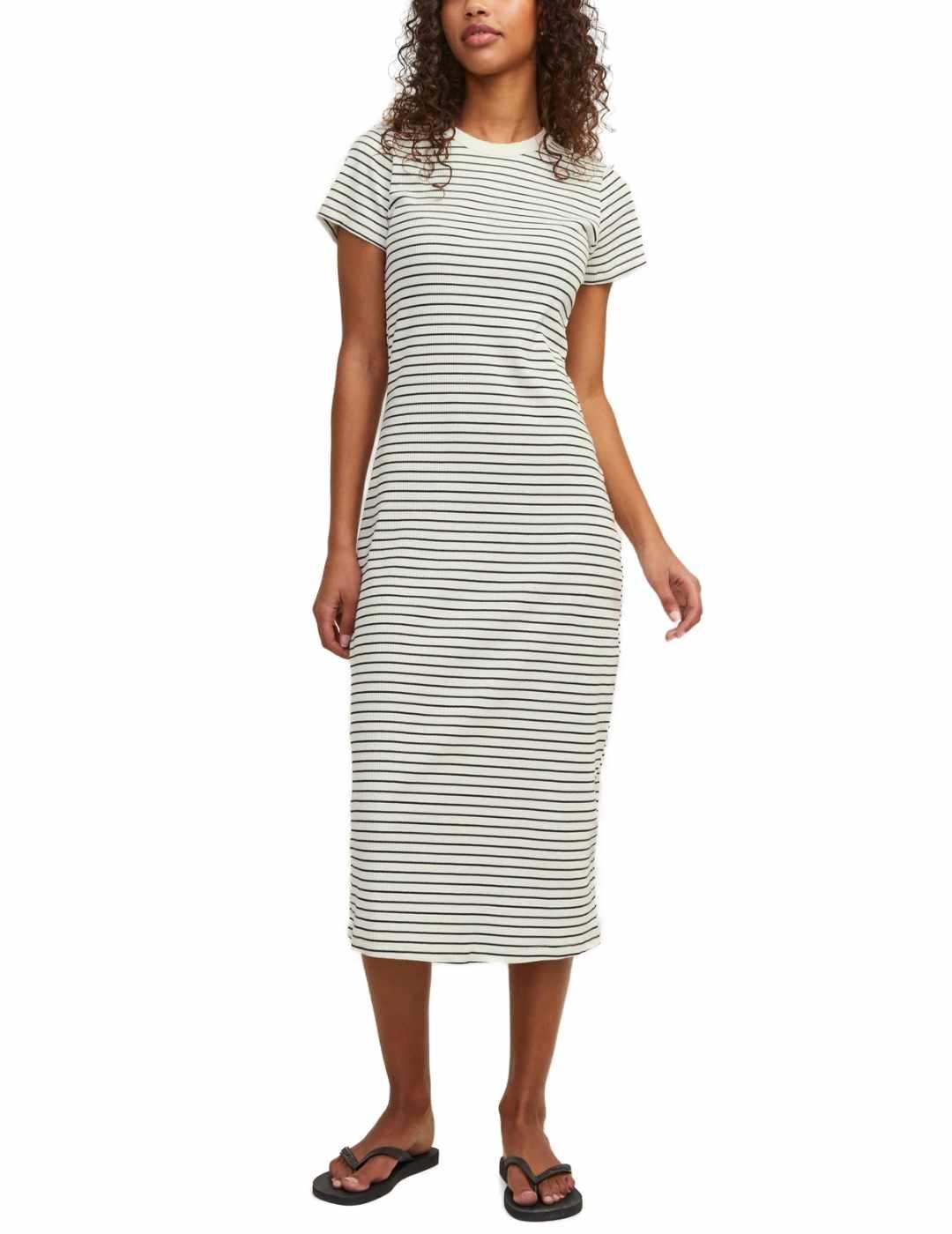 Vestido midi JJXX Gagmar beige raya negra para mujer