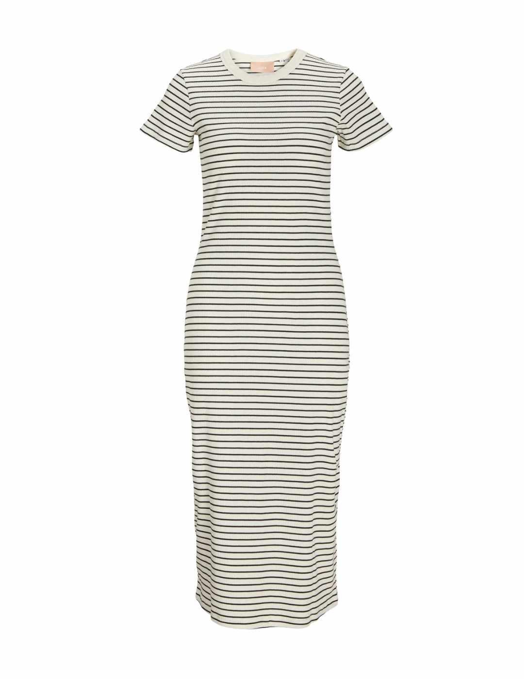 Vestido midi JJXX Gagmar beige raya negra para mujer