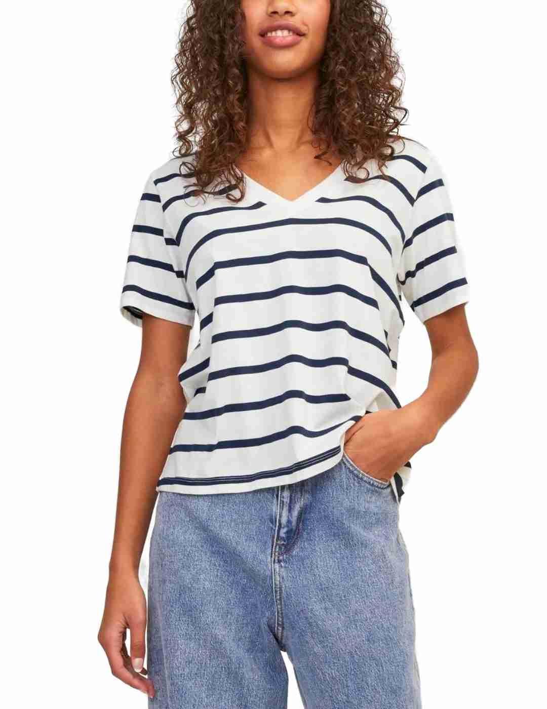 Camiseta JJXX Annie blanco raya azul manga corta para mujer