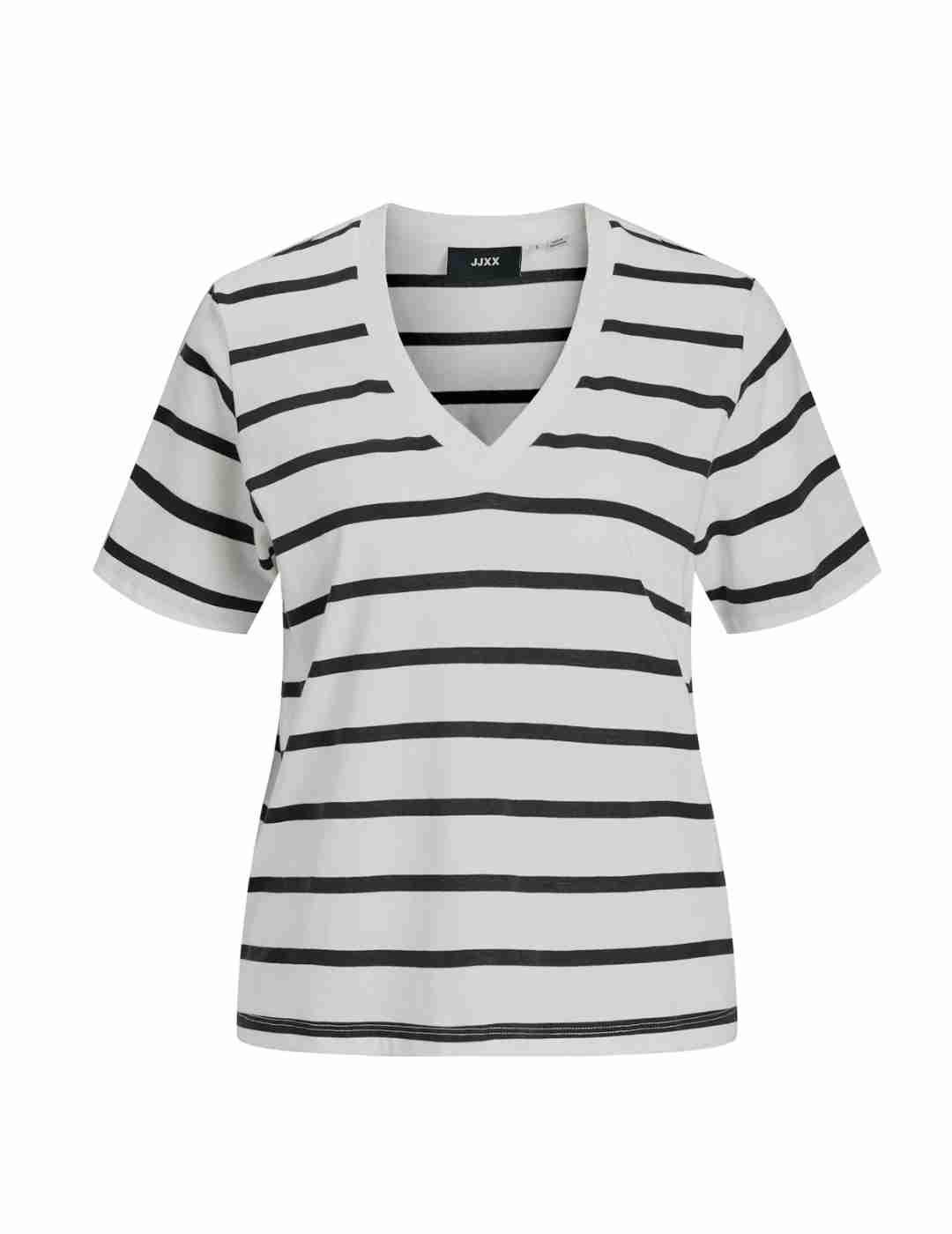 Camiseta JJXX Annie blanco raya negro manga corta de mujer