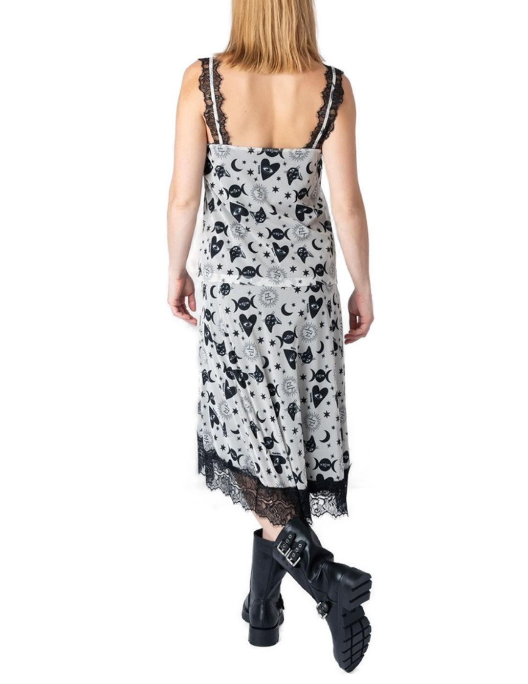 Falda midi Animosa Witch gato beige estampado para mujer