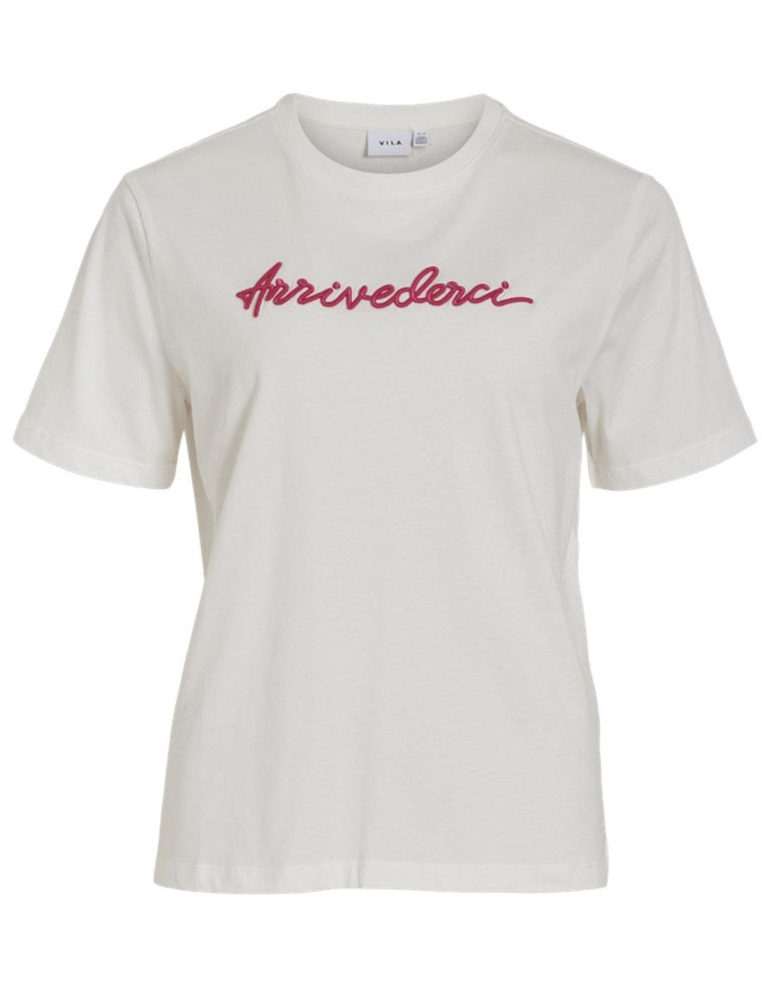 Camiseta Vila Bil blanca Arrivederci manga corta para mujer