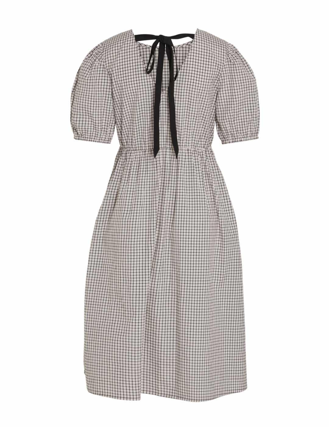 Vestido Vila Nilda cuadro vichy negro manga corta para mujer