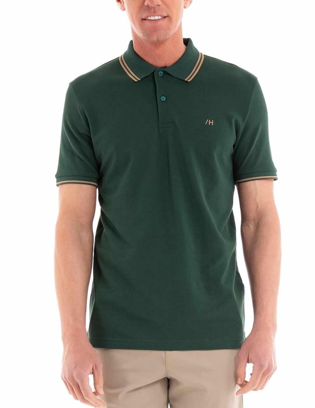 Polo Selected Dante verde oscuro manga corta de hombre