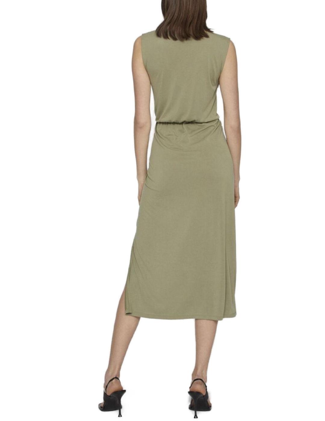 Vestido midi Vila Modala verde manga sisa para mujer