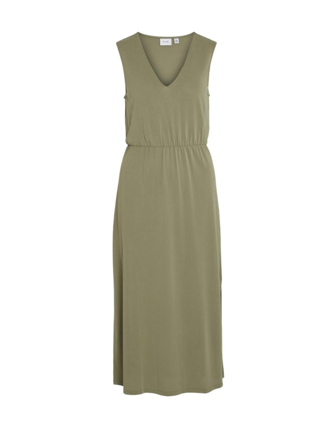 Vestido midi Vila Modala verde manga sisa para mujer