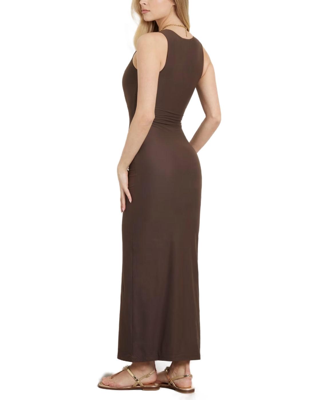 Vestido Guess Tank chocolate largo de licra para mujer
