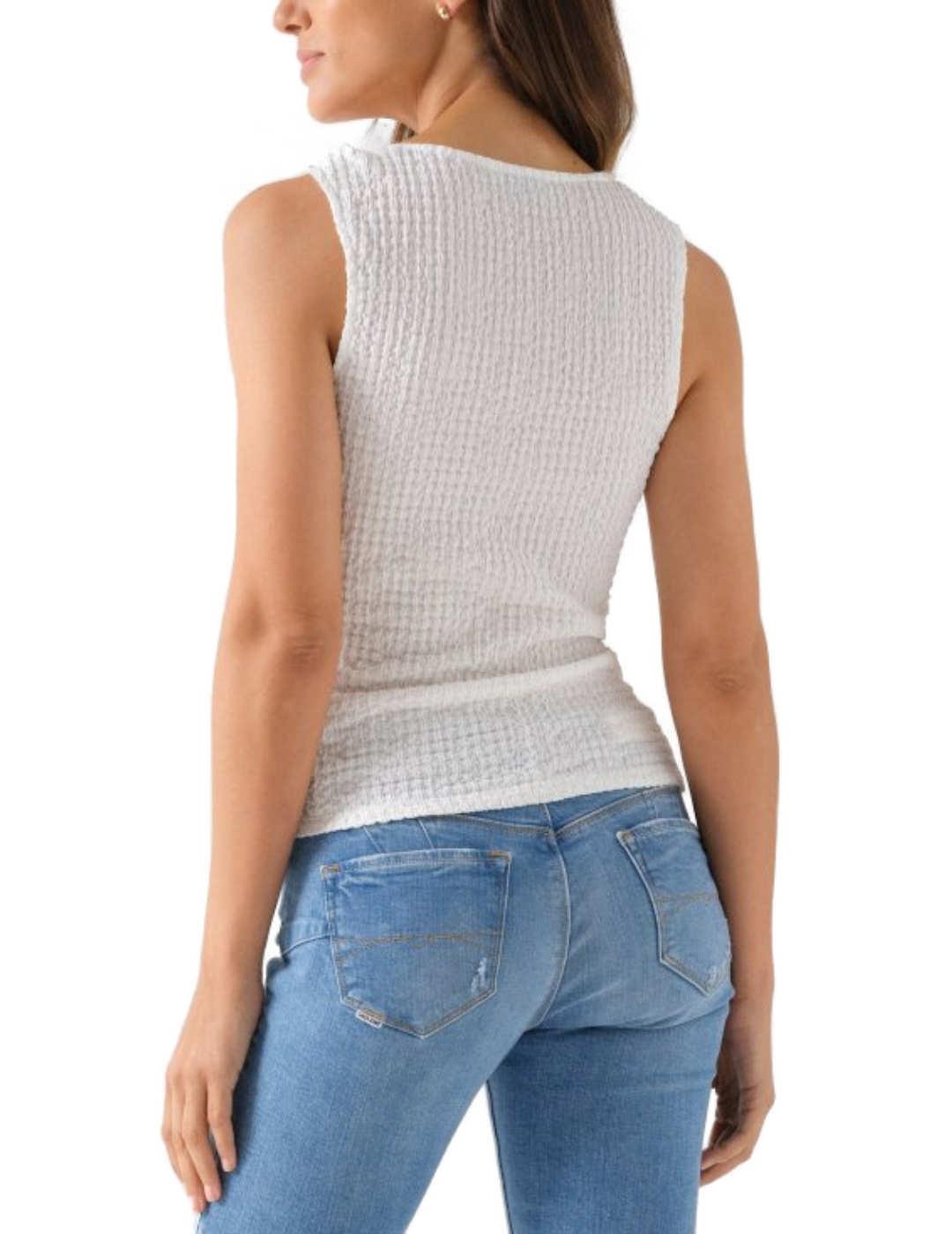 Top Salsa blanco escote asimétrico efecto arrugado de mujer