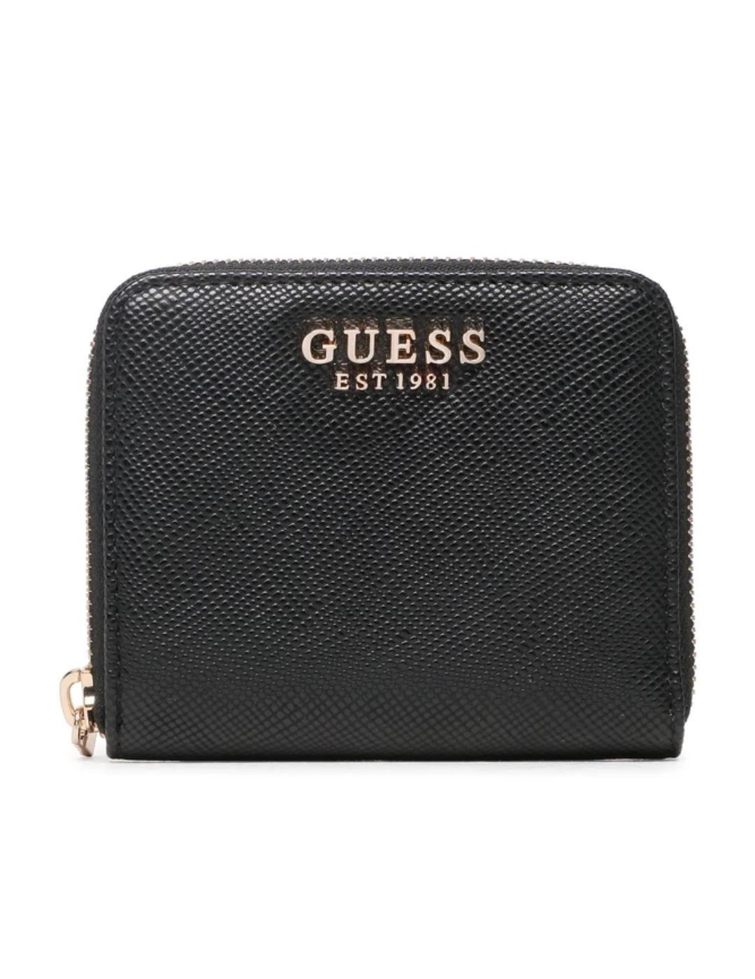 Monedero pequeño Guess Laurel negro saffiano para mujer