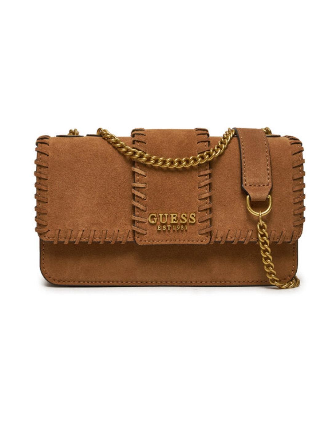 Bolso rectangular Guess Libera Xbody camel serraje de mujer