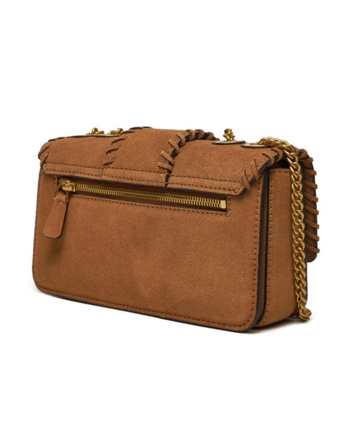 Bolso rectangular Guess Libera Xbody camel serraje de mujer
