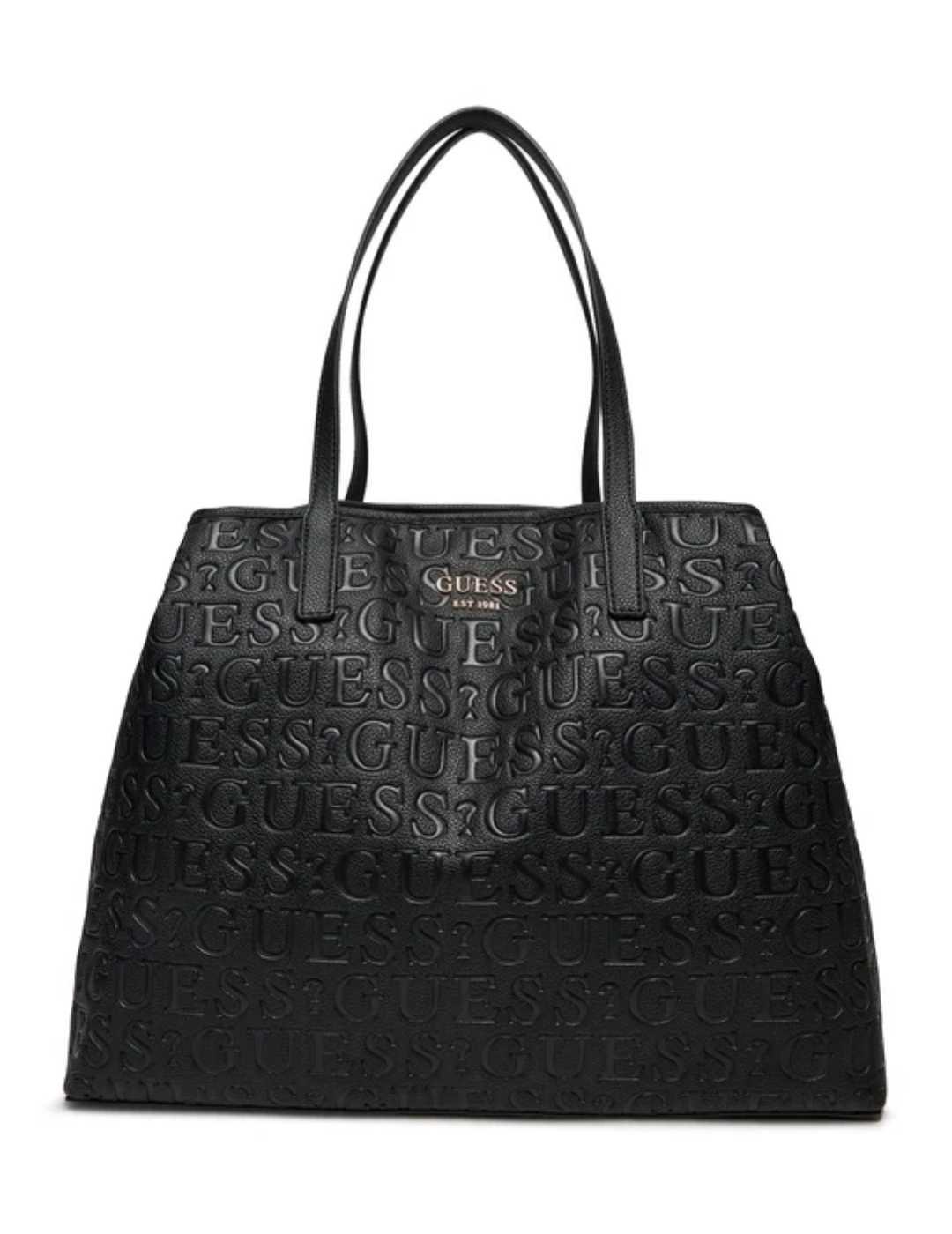Bolso tote Guess Vikky II negro logo estampado para mujer