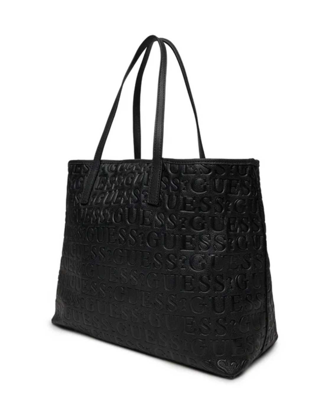 Bolso tote Guess Vikky II negro logo estampado para mujer
