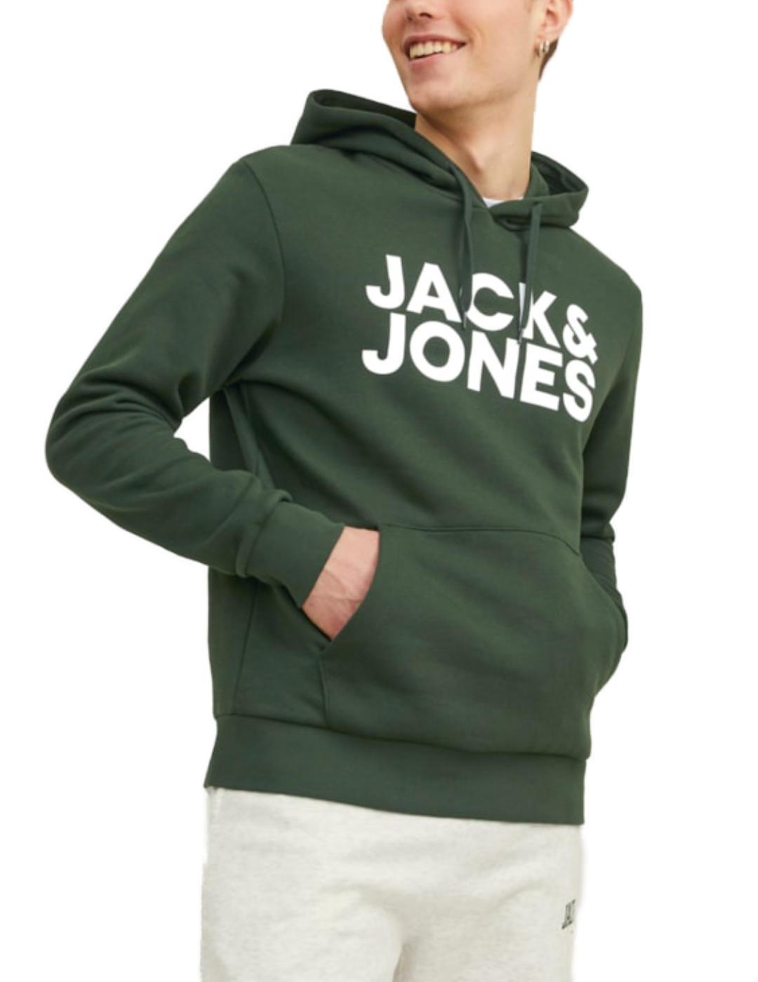 Sudadera Jack&Jones Logo verde con capucha para hombre