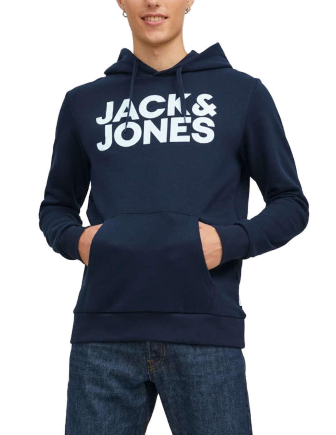 Sudadera Jack&Jones Logo azul marino con capucha para hombre
