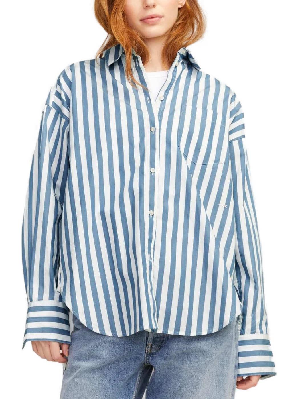 Camisa oversize JJXX Jamie raya azul y blanca para mujer
