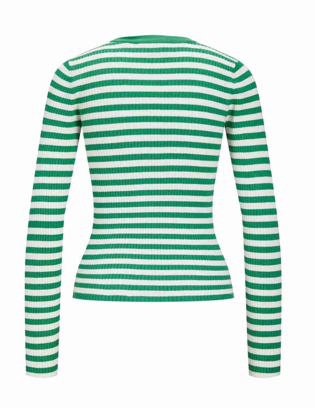 Camiseta JJXX Jodi blanco rayas verdes de canalé para mujer