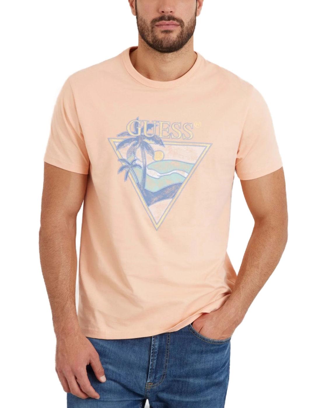 Camiseta Guess Summer naranja manga corta para hombre