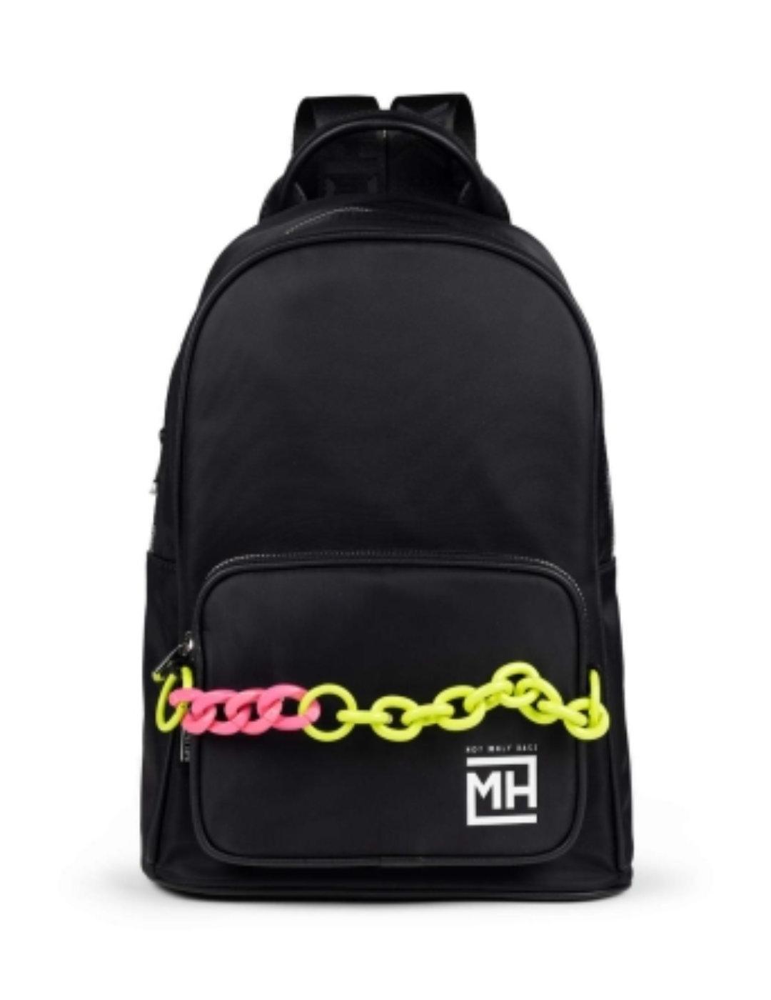Mochila Munich mediana negra con cadena multicolor de mujer