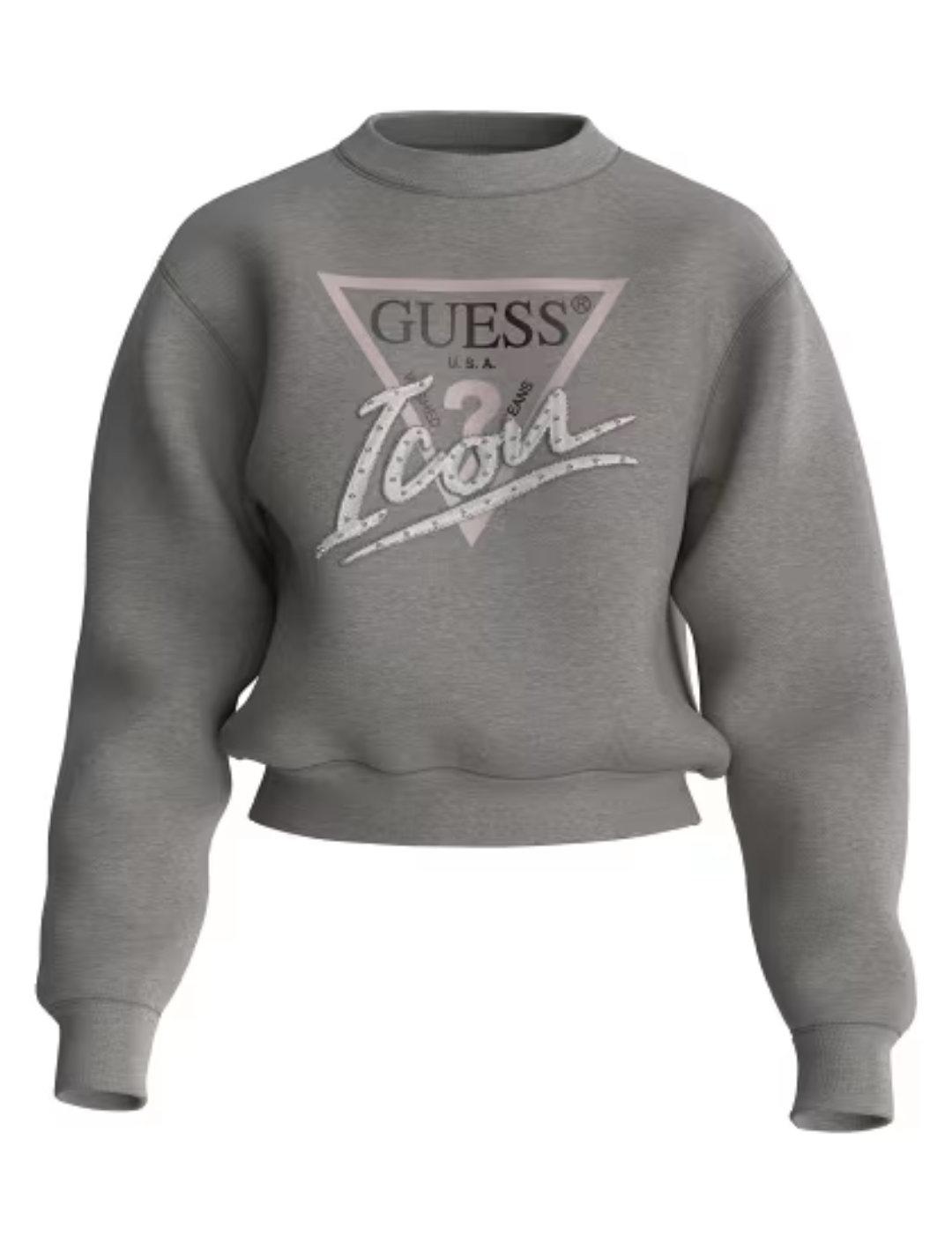 Sudadera Guess Icon gris sin capucha logotipo para mujer