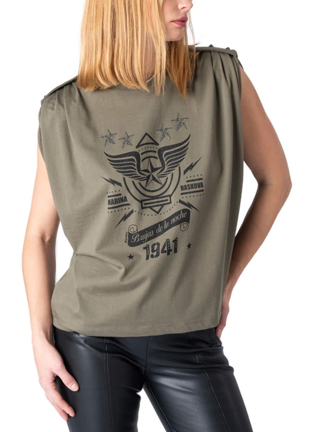 Camiseta Animosa Brujas de la noche verde militar para mujer